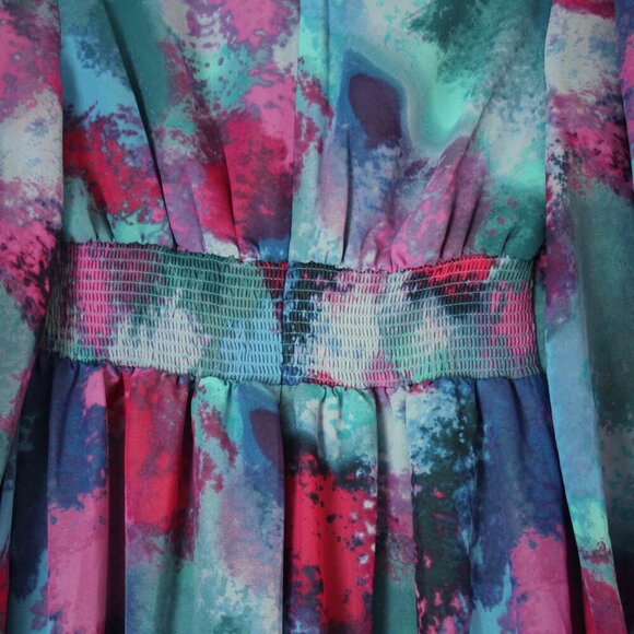 bar III Womens Size 2 Watercolor Flowy V Neck Long Sleeve Dress NWT - Picture 11 of 16